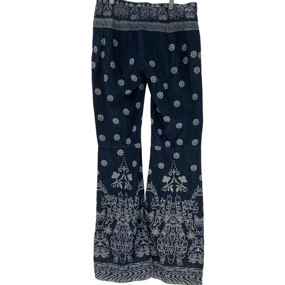 Free People We The Free Janis Printed Flare Jeans Dark Wash Paisley Floral 27